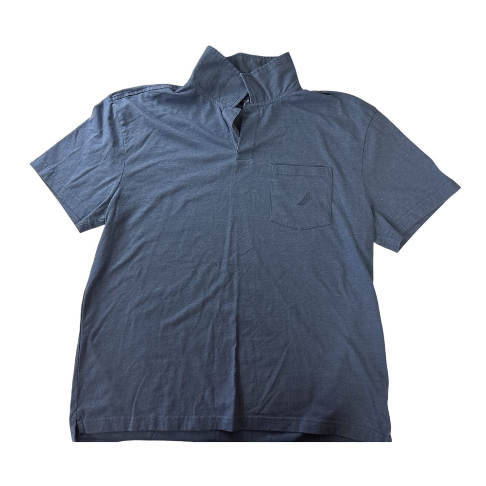 Nautica Mens Blue Heathered Short Sleeve Pocket Polo Shirt Large